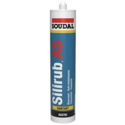 SOUDAL Mastic Sanitaire Acétique Silirub AS Label Ianesco Résistant Aux UV Blanc Brillant Carton De 24 Cartouches De 300ml - Blanc